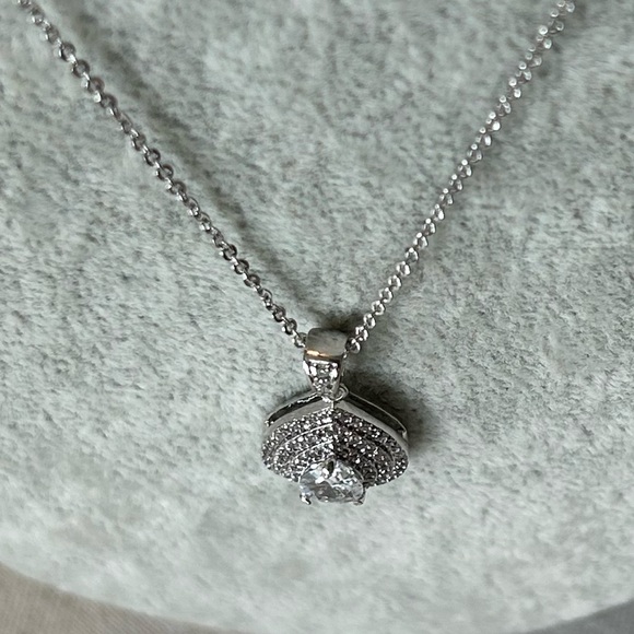 Silver Layered Pear Halos Bridal CZ Necklace - Picture 6 of 9